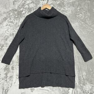 PLY 100% Cashmere Sweater Womens S Gray Ribbed Cowl Neck Cabincore Old Money EUC